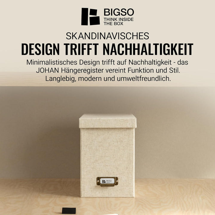 BIGSO JOHAN Hängeregisterbox A4 – Hängemappenbox mit Deckel und Griff – Schreibtischablage für Hänge