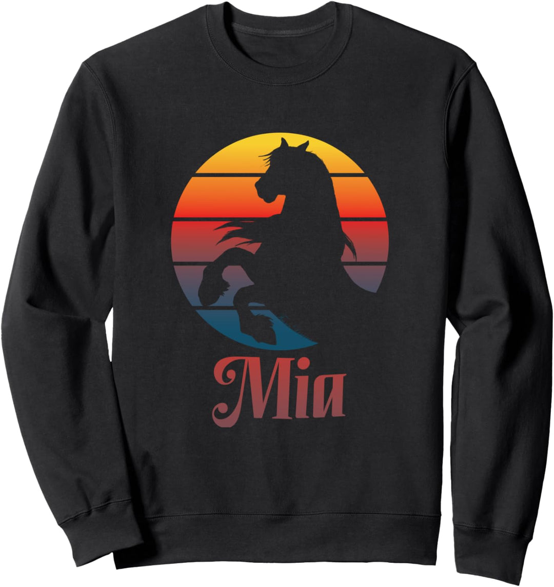 Mädchen Namen Motiv Mia steigendes Pferd Pony mit Sonne Sweatshirt