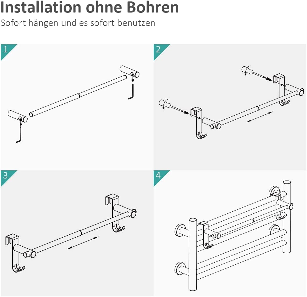 EMKE Handtuchhalter Ausziehbar Teleskop, Edelstahl Handtuchhalter für Badheizkörper mit Haken Handtu