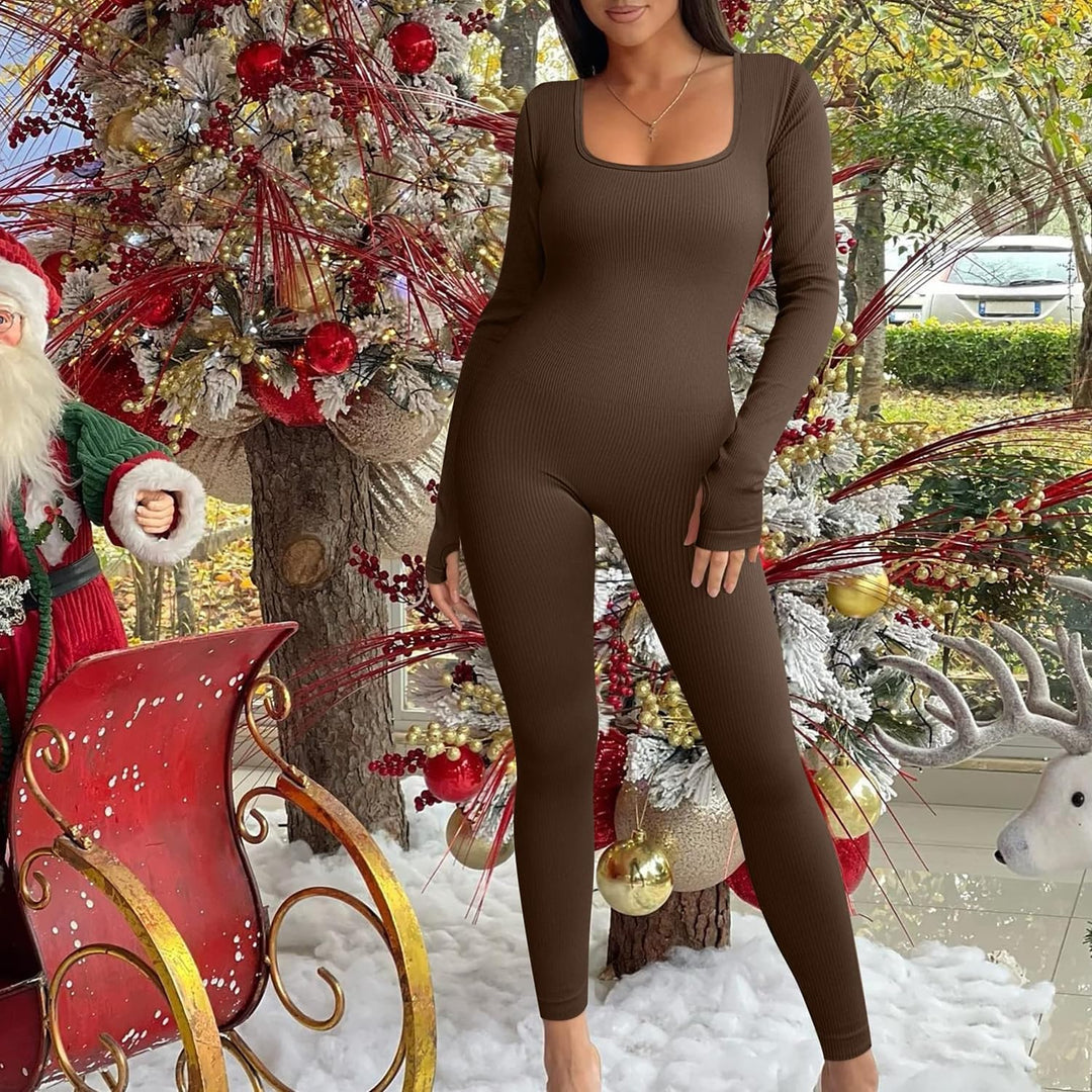 Jumpsuit Damen Sport Bodysuit Gerippte Lang Eng Yoga Bodycon Overall Stretch Langarm Strampler Sport
