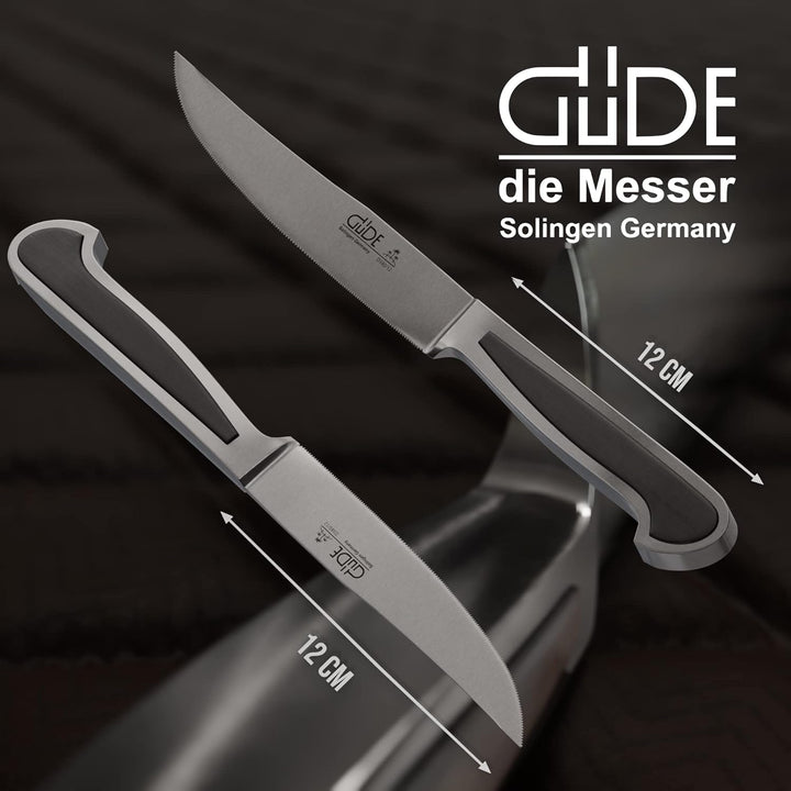 GÜDE Solingen - Porterhousesteakmesser Gezahnt geschmiedet, 12 cm, Grenadill, DELTA, Handmade German