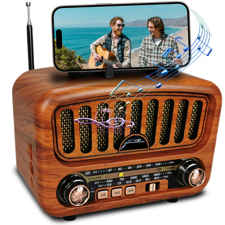 Retro Radio mit Bluetooth, AM/FM/SW Tragbares Radio Klein 5W grosser Lautsprecher und Bluetooth 5.0,