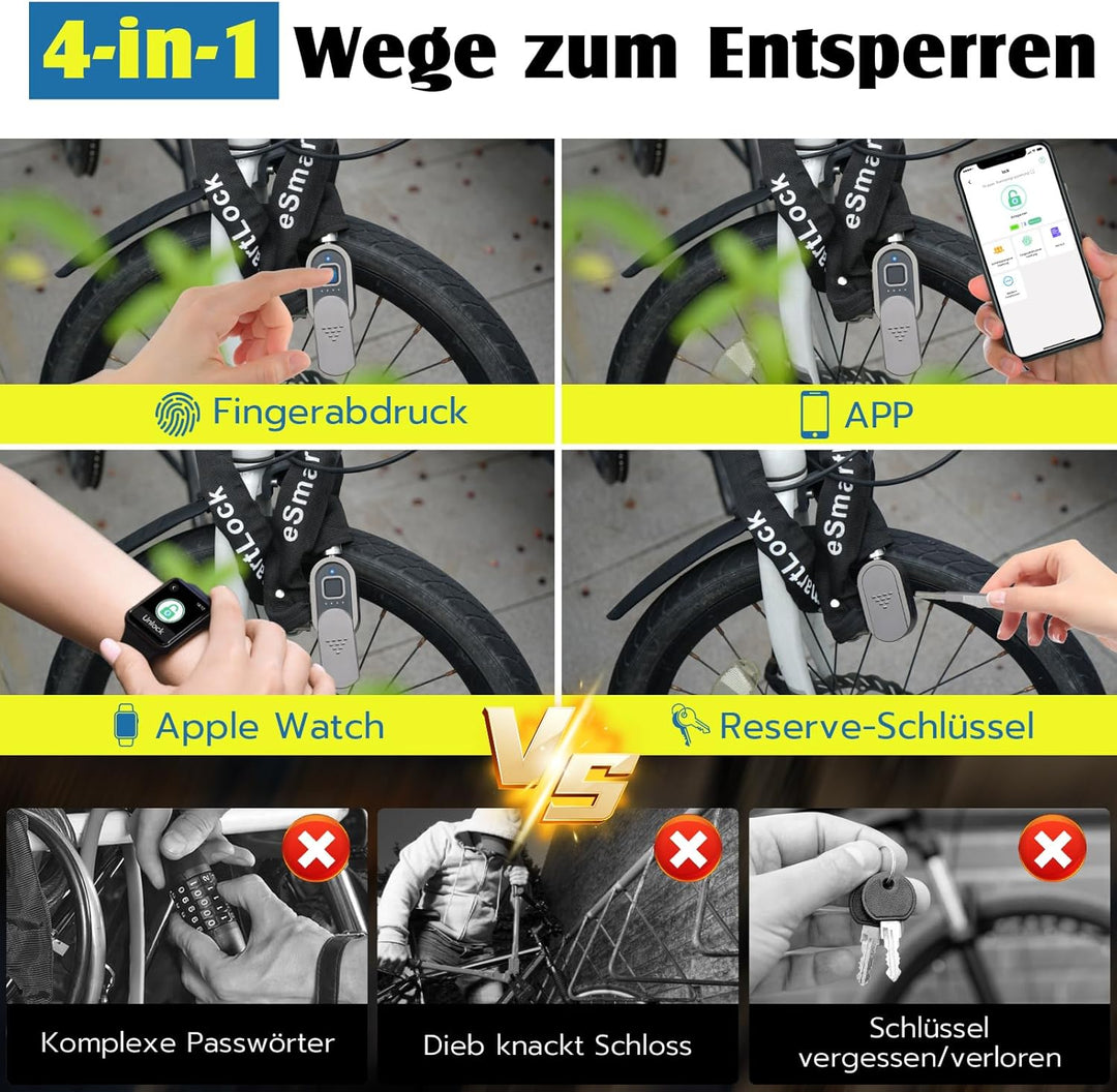 Anweller Fahrradschloss Fingerabdruck mit Schlüssel, 100cm 8mm Dicker –  techstudio.ch