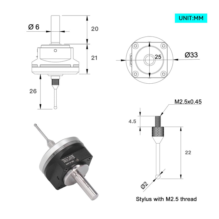 RATTMMOTOR Kantentaster,3D-Kantensucher,DC 5–24 V,Multifunktionaler CNC 3D-Kantentaster,6mm Schaft,m