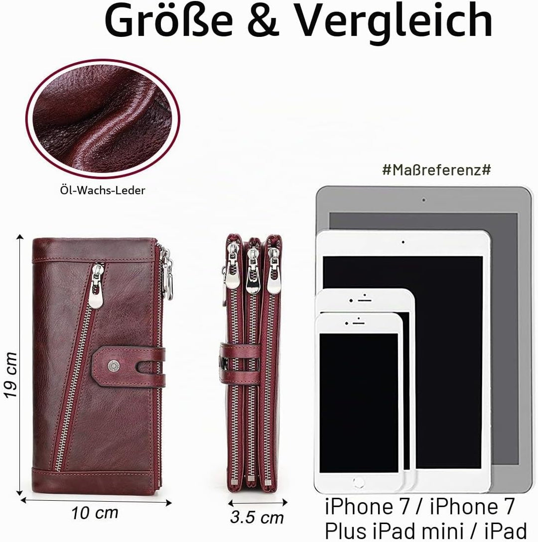 Contacts RFID Frauen Reissverschluss Brieftasche-Dame Karte Münzhalter Telefon Kupplung Geldbörse Ec