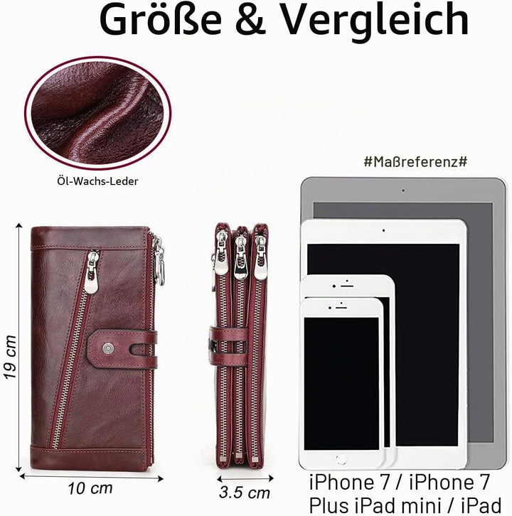 Contacts RFID Frauen Reissverschluss Brieftasche-Dame Karte Münzhalter Telefon Kupplung Geldbörse Ec
