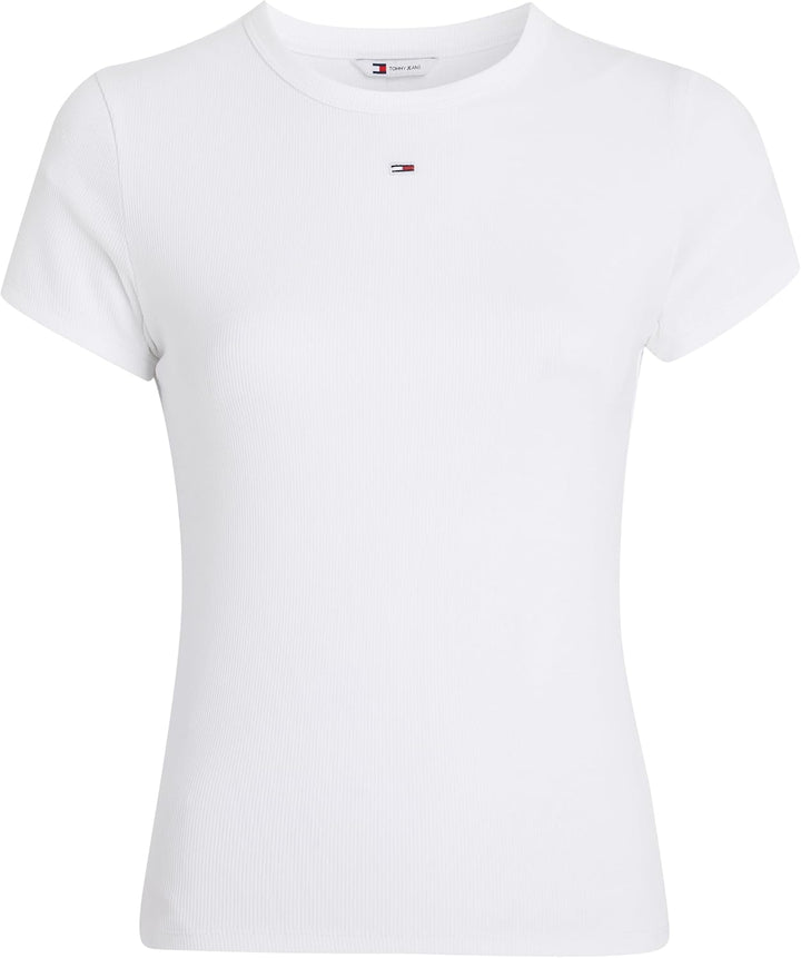 Tommy Jeans Damen Tjw Slim Essential Rib Ss S/S Strickoberteile S Weiss, S Weiss
