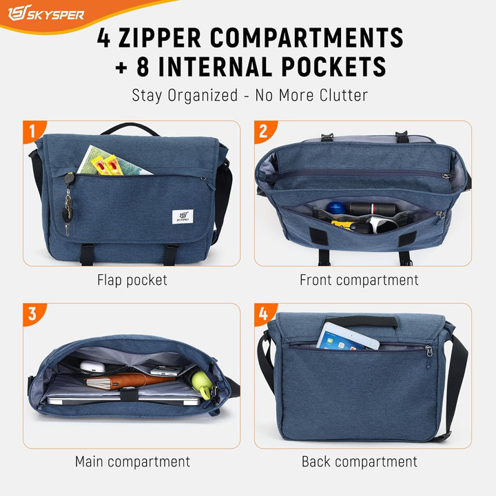 SKYSPER URBANX15 Messenger Bag mit RFID-Schutz 15,6-Zoll-Laptoptasche Umhängetasche gross für Herren