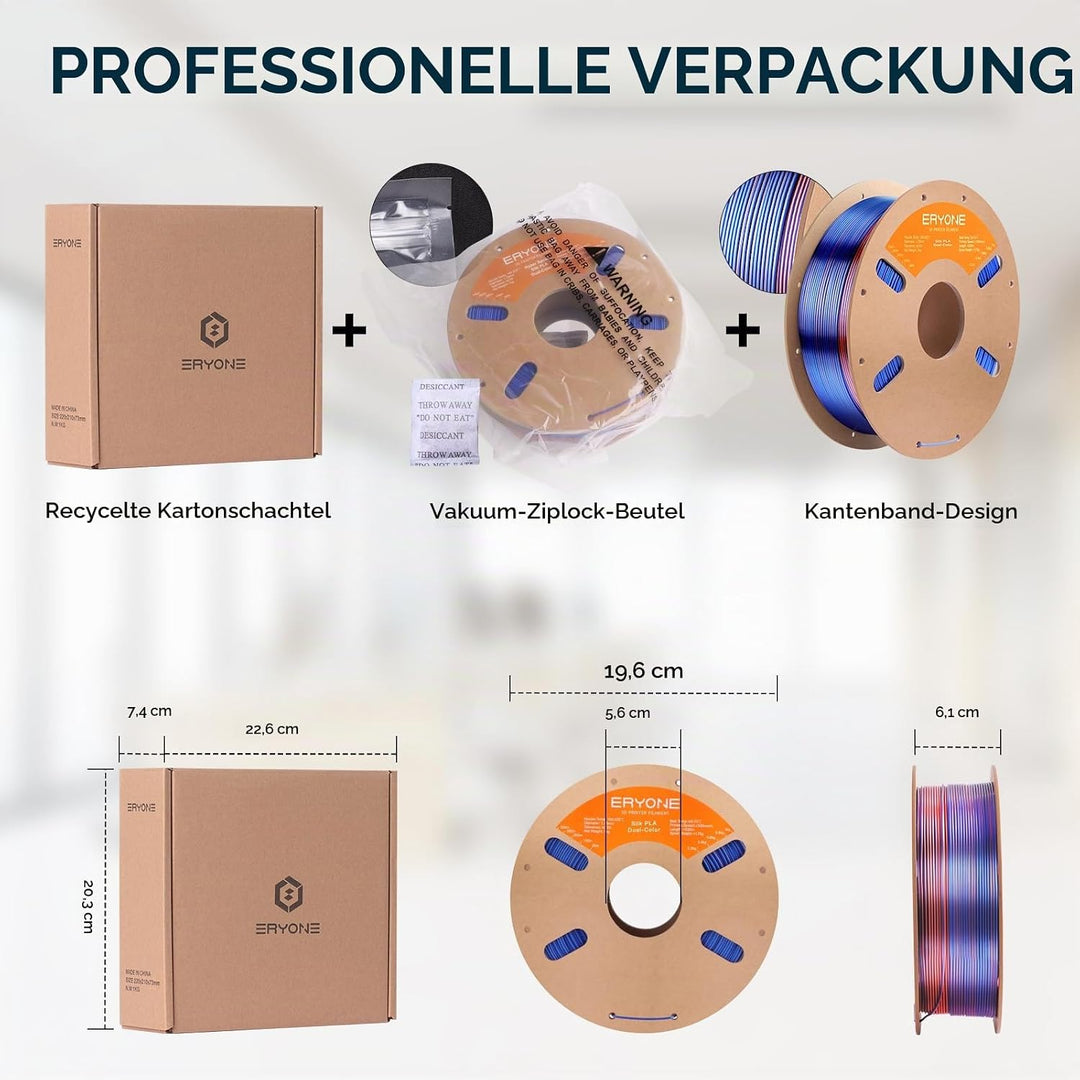 ERYONE Dual Seiden PLA Filament 1.75mm,Co-Extrucsion PLA Seiden Filament für 3D Drucker +/- 0,03 mm,