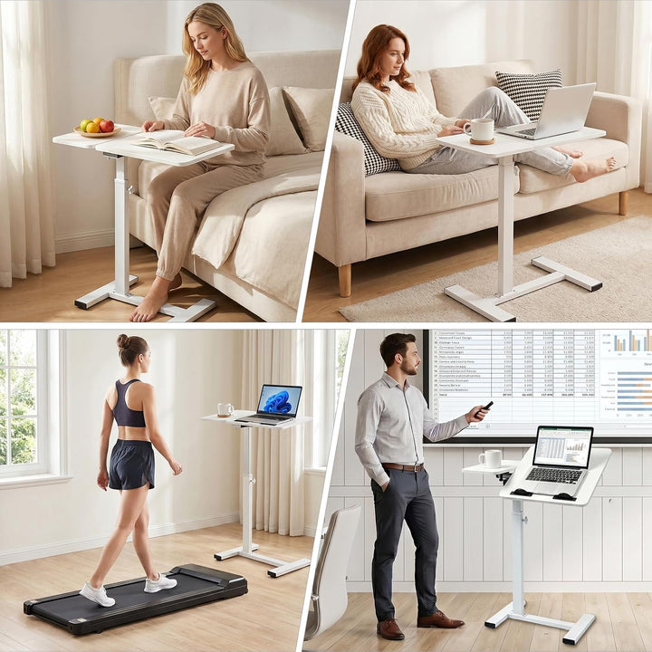 Beistelltisch mit Rollen, höhenverstellbarer Laptoptisch im C-Form Design, mobiler Sofatisch & Bettt