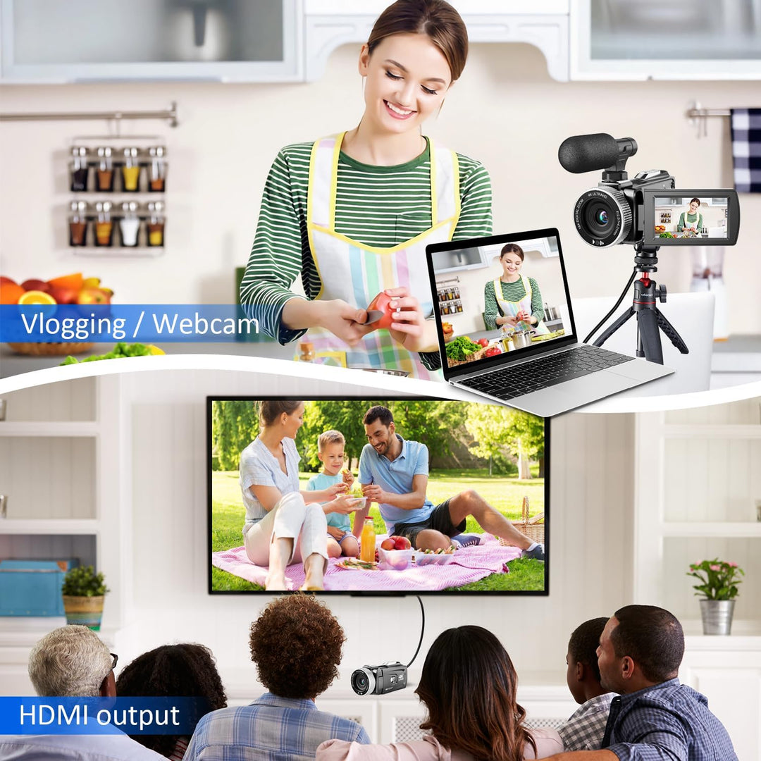Vmotal 4K Videokamera, 48MP Foto/4K 60FPS Videorecorder, digitaler Camcorder für Vlogging auf YouTub