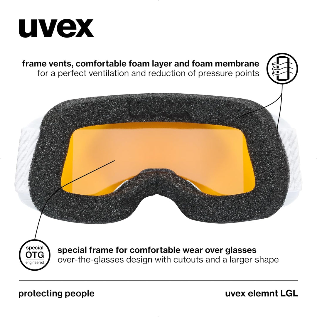 Uvex Unisex Elemnt Lgl Skibrille (1er Pack) Einheitsgrösse white/lasergold lite-clear, Einheitsgröss