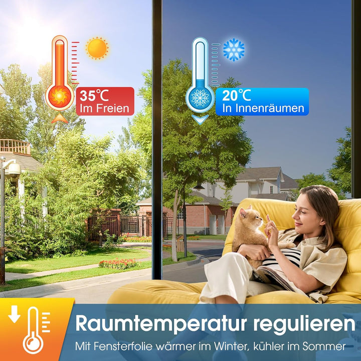 Lifetree Fensterfolie Spiegelfolie Wärmereflektion Selbstklebend Sonnenschutzfolie Wärmegrad Innen &