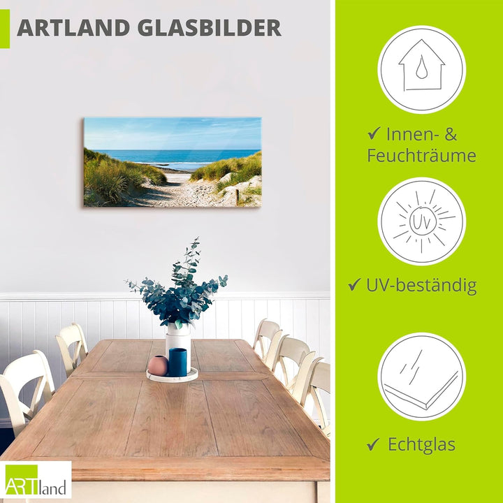 ARTland Glasbilder Wandbild Glas Bild einteilig 100x50 cm Querformat Strand Meer Küste Nordsee Sand