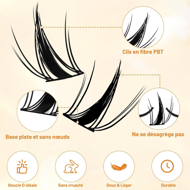 TwoWin Volumen Wimpernsträhnen Set, 120 Stück Selbstklebende Wimpern, D Curl 10-16mm Individuelles W
