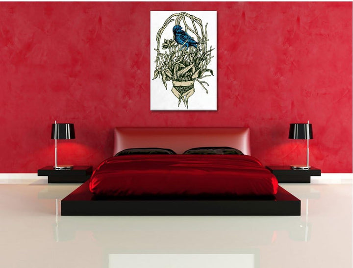 Pixxprint Blue Bird White Bild auf Leinwand, XXL riesige Bilder fertig gerahmt mit Keilrahmen, Kunst