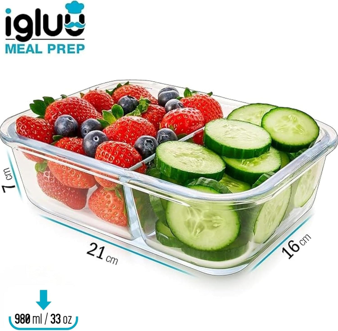 2-Fach Meal Prep Container aus Glas mit Transparentem deckel – Luftdicht Verschliessbare Frischhalte