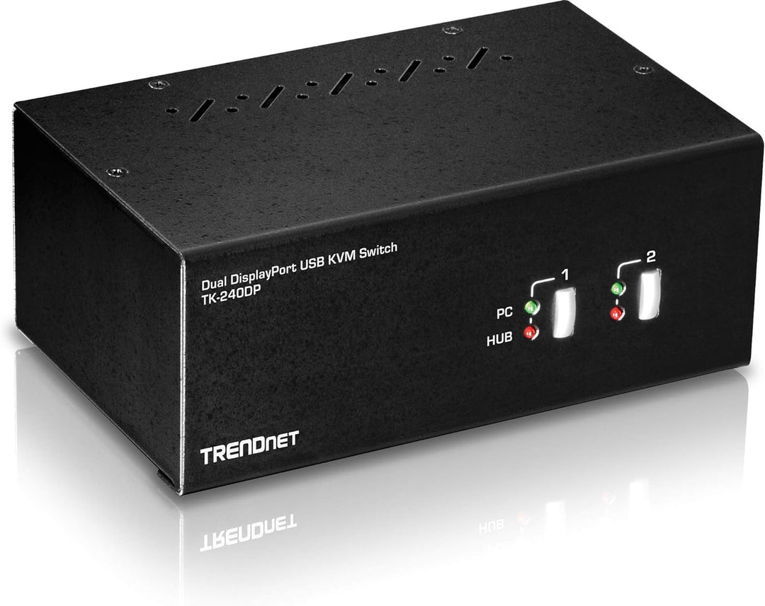 TRENDnet TK-240DP 2-Port-DisplayPort-KVM-Switch mit zwei Monitoren und Audio, 2-Port-USB 2.0-Hub, 4K