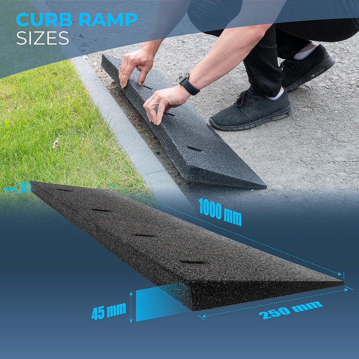 HASKYY Bordsteinrampe Gummi schwarz 2X I Breite: 100 cm I Höhe: 45 mm I Rampe Gummikeil Rollstuhlram