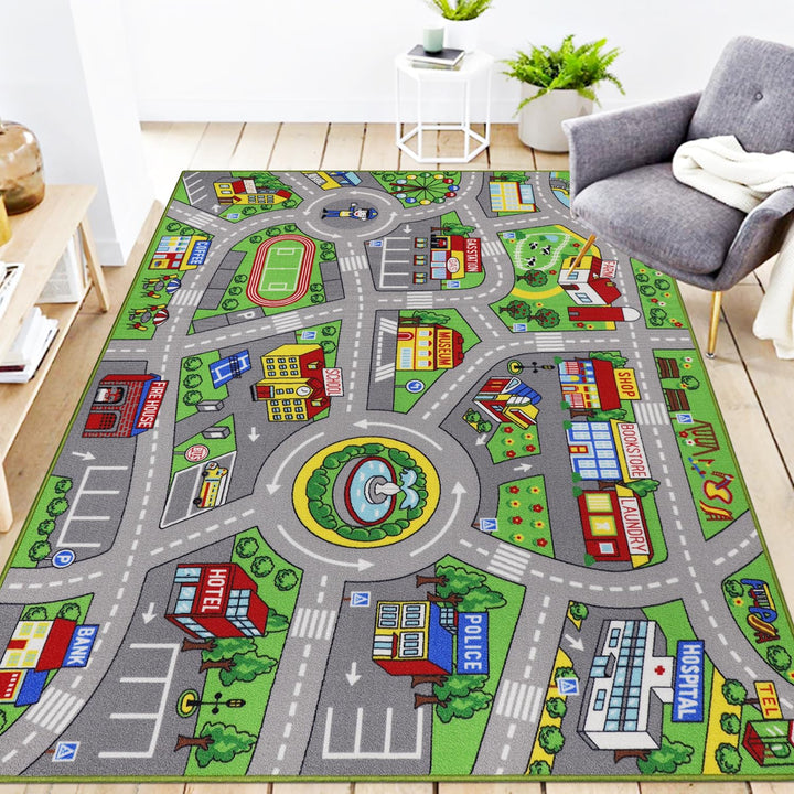 Capslpad Autoteppich Kinder 150x200cm rutschfest Kinderteppich Stadtplan Interaktiver Spielteppich W