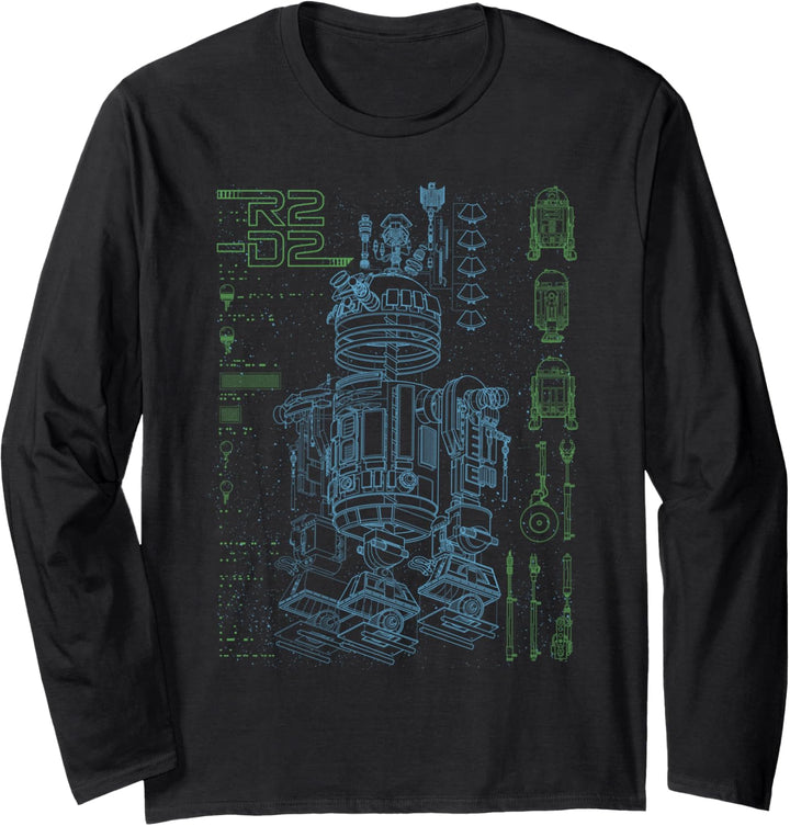 Star Wars R2-D2 Neon Outlined Schematics Poster Langarmshirt