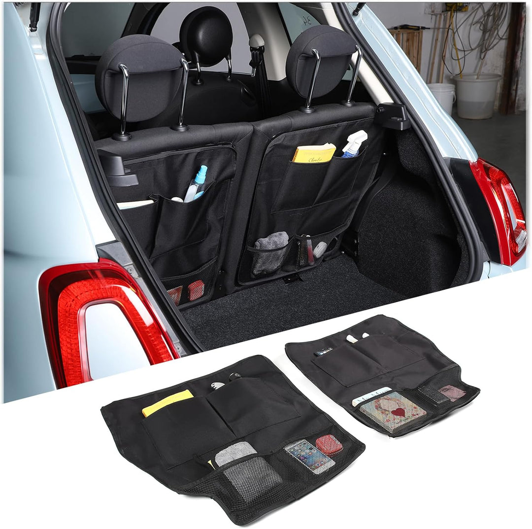 Kofferraum-Organizer für Fiat 500 2016–2025, Auto-Organizer, Rückenlehnenschutz, mehrere Taschen, fa