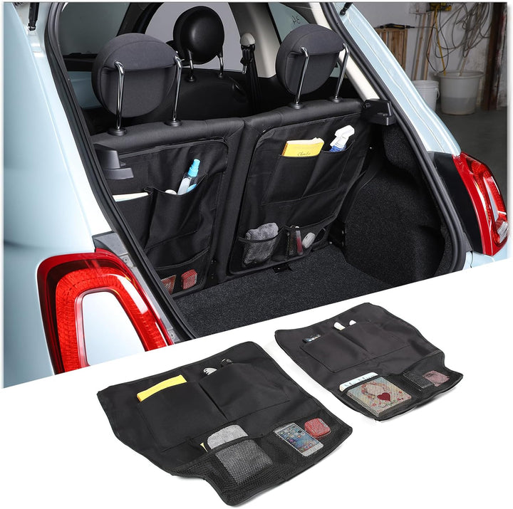 Kofferraum-Organizer für Fiat 500 2016–2025, Auto-Organizer, Rückenlehnenschutz, mehrere Taschen, fa