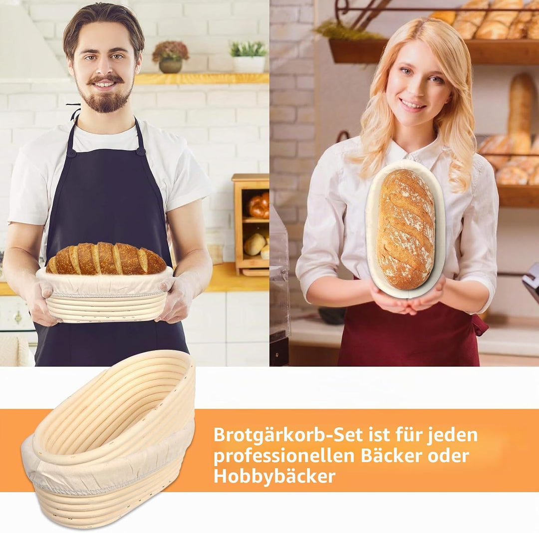 2pcs Gärkörbchen Oval 25 cm, Brotbackkorb zum Backen, Gärkorb Brot Set für Anfänger und Erfahrener B