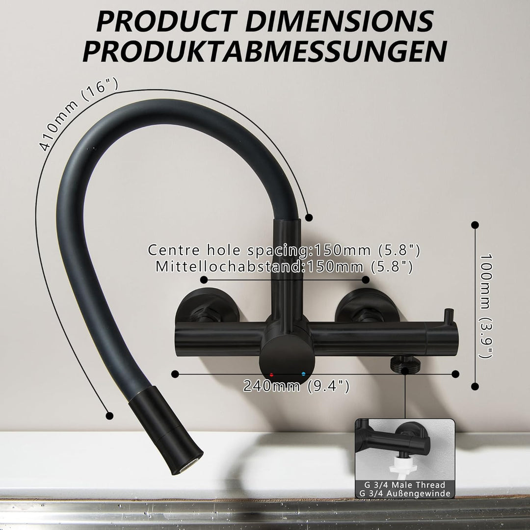 Wandarmatur Küche mit 3/4 Zoll Anschluss für Geschirrspüler/Waschmaschine, Küchenarmatur Wandmontage