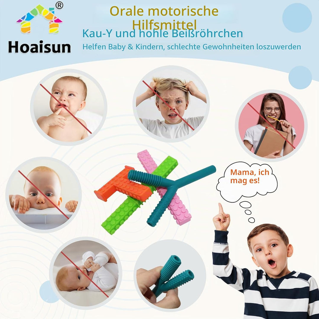 Sensorische Kautuben für Autistische Kinder，4er-Pack Silikon-Kauspielzeug für Kinder mit Autismus, A