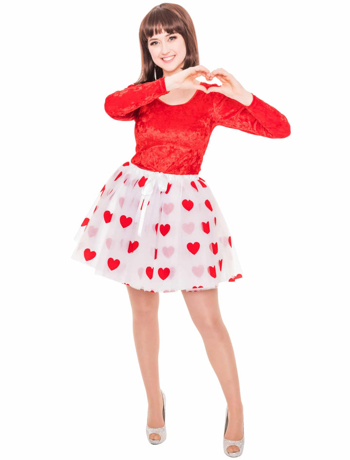 Petticoat Damen weiss mit Herzen rot