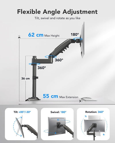 HUANUO 13-32 Zoll Monitor Halterung für LCD LED Bildschirm, Gasdruckfeder Monitor Arm 360° Drehbar,