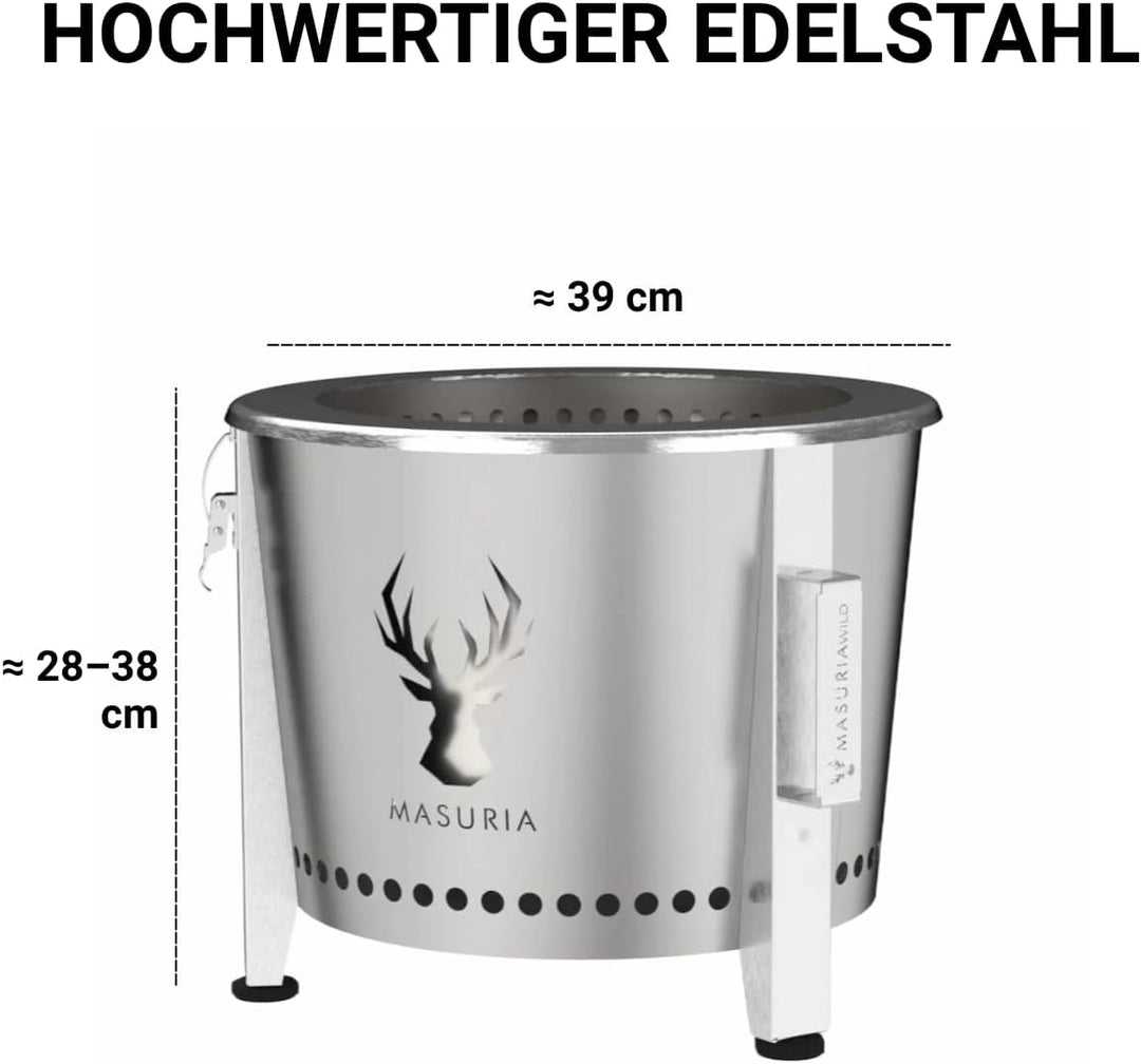 Masuria Rauchfreie Feuerschale 39cm⌀ Alpha 400 - Tragbare Feuertonne für Camping, Terrasse & Garten