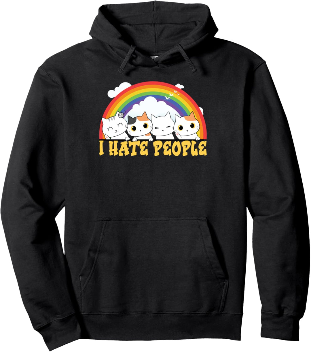 Niedliche Katze Regenbogen – I Hate People Pullover Hoodie