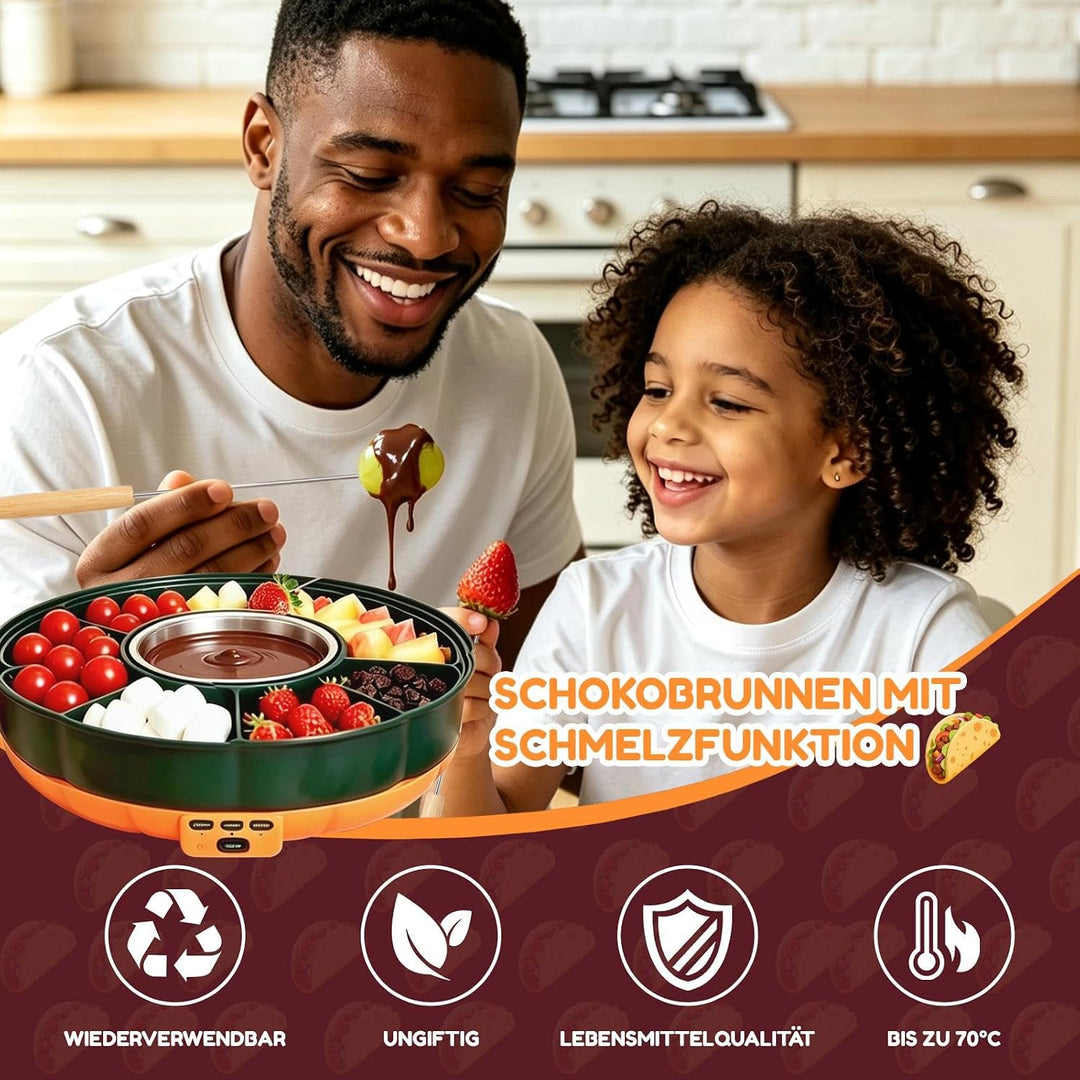Schokofondue Elektrisch-Set 1000 ml mit 3 Temperaturniveaus 6 Fondue-Gabeln | Temperiergerät zum Sch