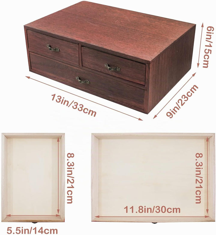 Holz Schreibtisch Organizer mit 3 Schubladen Holz Aufbewahrungsbox Heimarbeitsplatz Bürobedarf 2 Sto