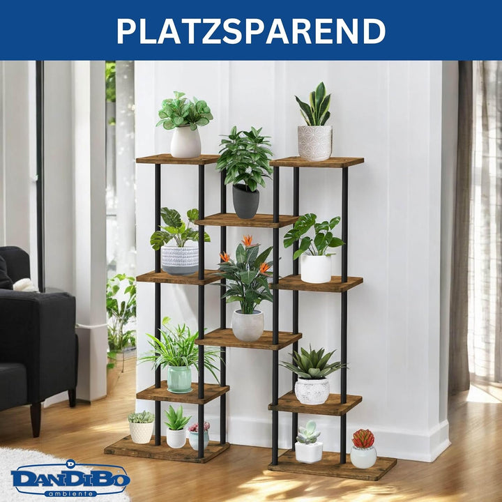DanDiBo Blumenregal Indoor Metall Schwarz 6 Etagen Holz 96584 Blumentreppe 100 cm Pflanzenständer Mo