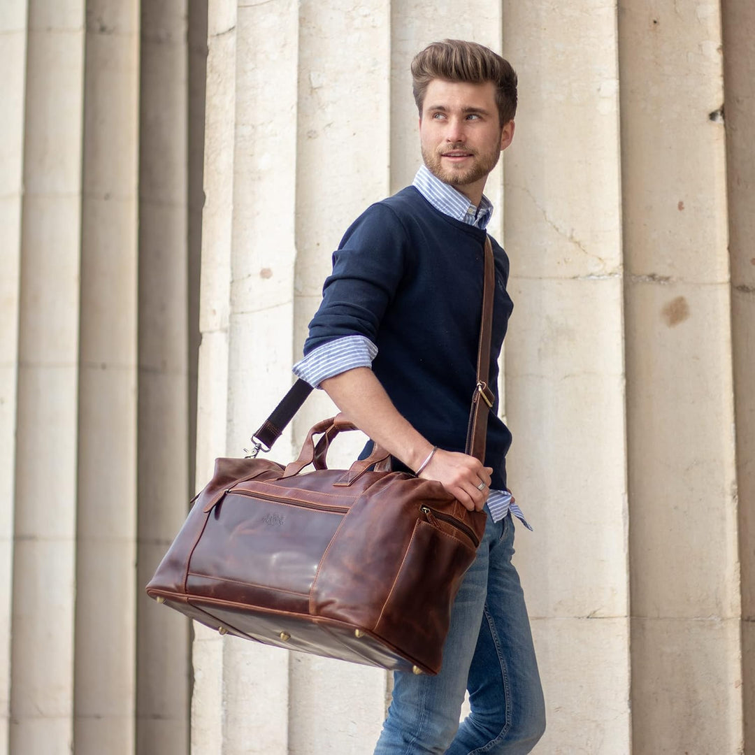 SID & VAIN XL Reisetasche Bristol Side aus Premium Leder I Sporttasche gross XL gross für Herren und