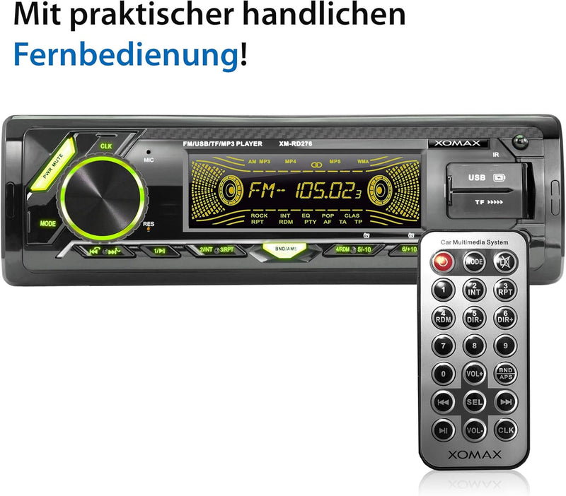 XOMAX XM-RD276 Autoradio mit DAB+ Tuner und Antenne I FM RDS I Bluetooth Freisprecheinrichtung I 2xU