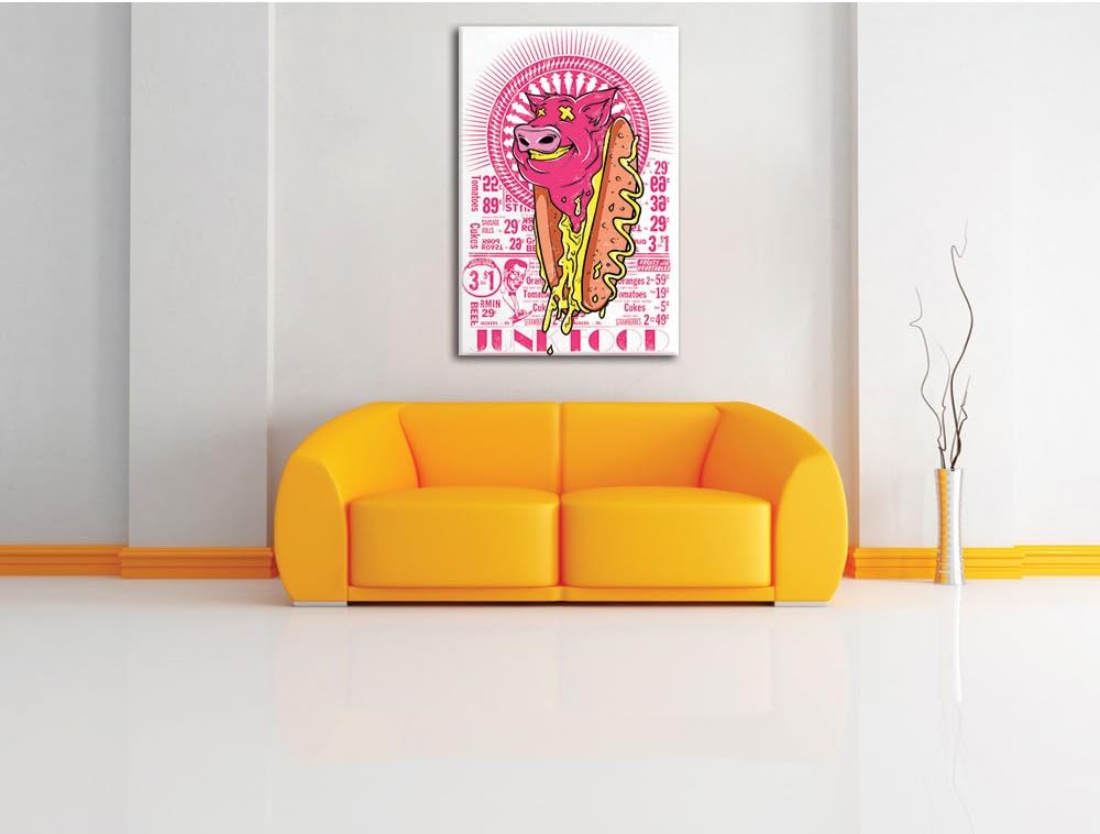 Pixxprint Junk Food White Bild auf Leinwand, XXL riesige Bilder fertig gerahmt mit Keilrahmen, Kunst