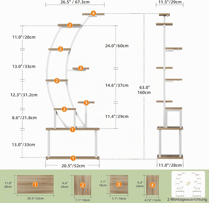 Pflanzenständer mit Wachstumslicht - 9 Ebenen Blumenständer 160 cm Metall Holz Pflanzenregal - Innen