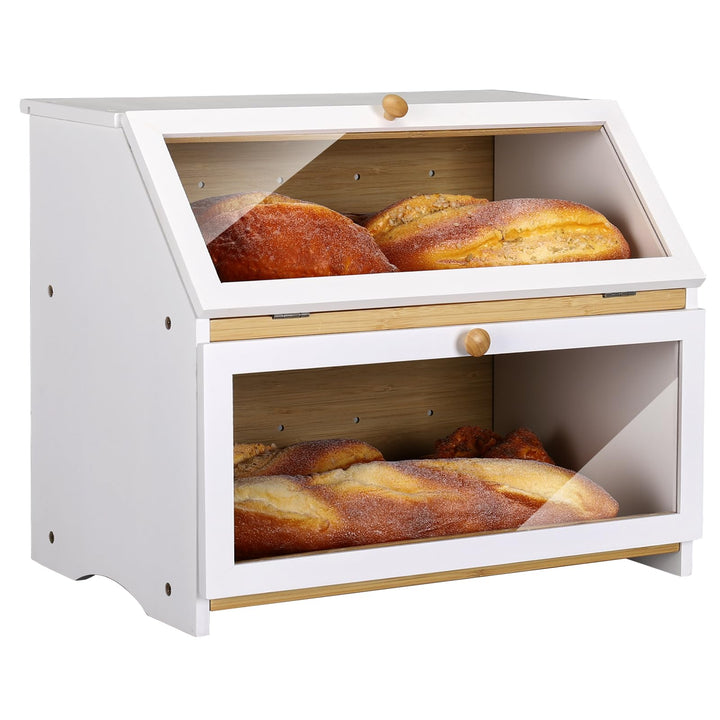 Leader Accessories Bambus Brotkasten 2 Etagen Brotbehälter lebensmittelecht Brotaufbewahrung pflegel