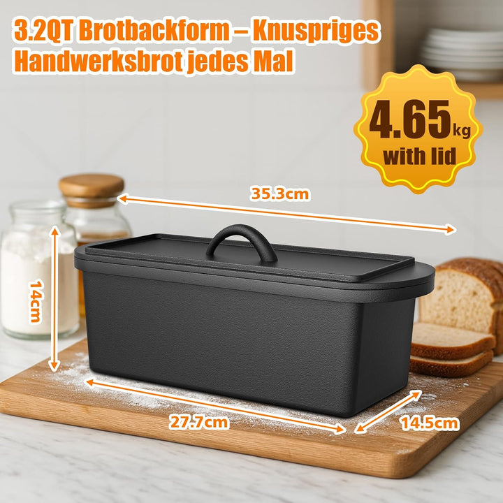 GFTIME Gusseisen Topf 26cm Brot Backen inkl. Brotbackform mit Deckel inkl. Gärkorb - Robuste Brotbac