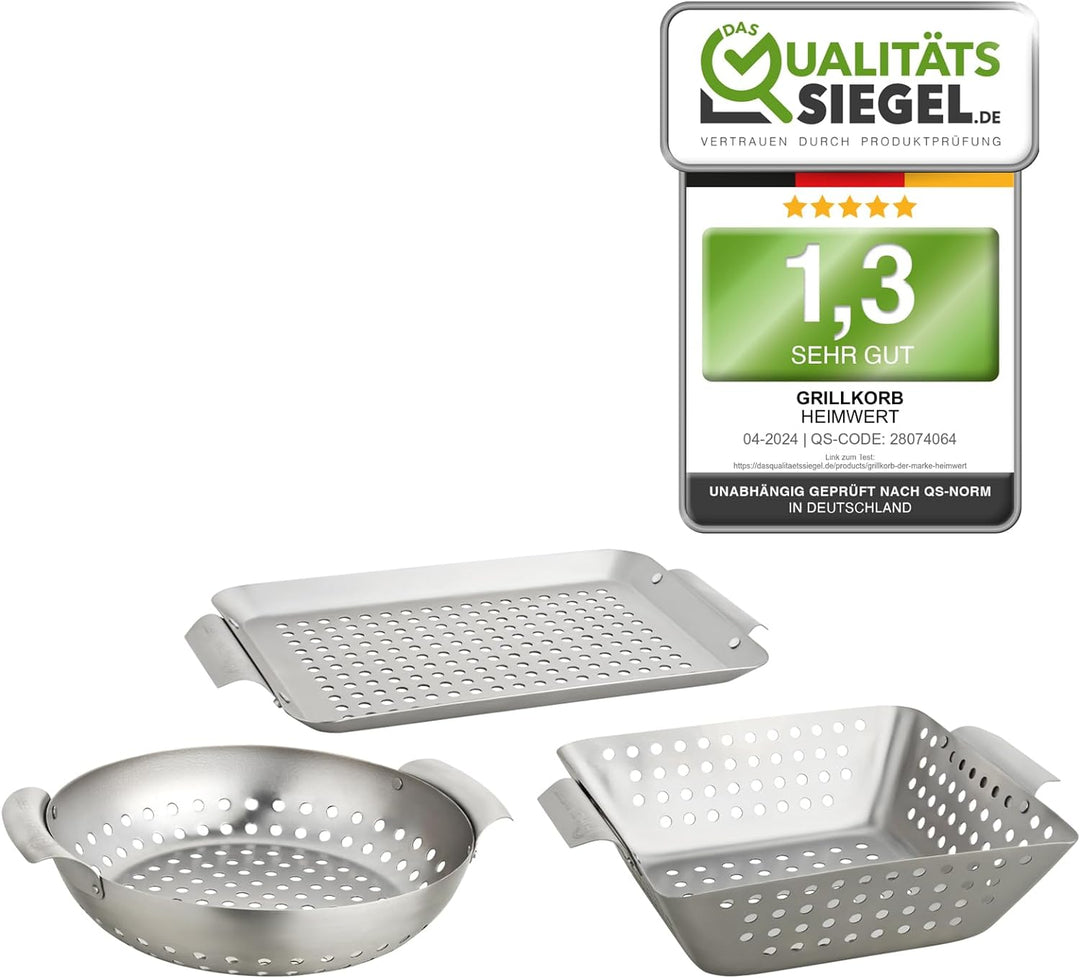 HEIMWERT Hochwertiges Premium Edelstahl Grillkorb 3er Set - Die hochrobusten und universell einsetzb