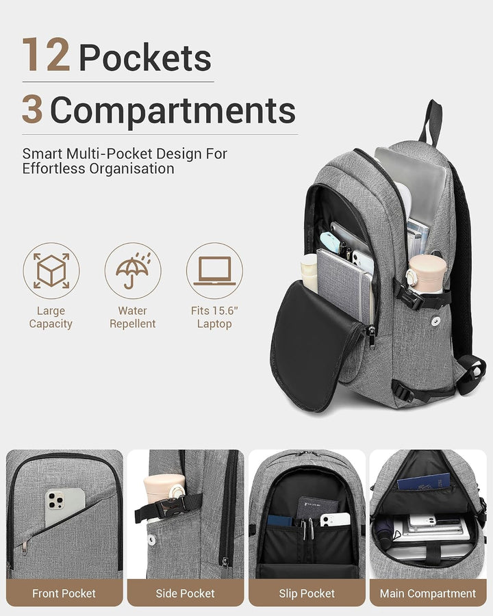 KONO Laptop Rucksack für Herren und Damen, Wasserdichter und Diebstahlsicher Business Laptoprucksack