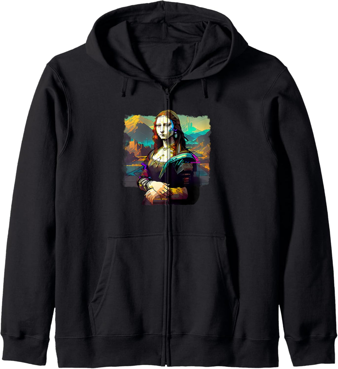 Cyberpunk-Ästhetik - Cyberpunk Mona Lisa - Berühmte Malerei Kapuzenjacke