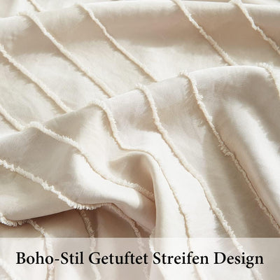 AShanlan Boho Bettwäsche 200x220 Beige Getuftet Stickerei Gestreift Bohemian Style Bettbezug Super W