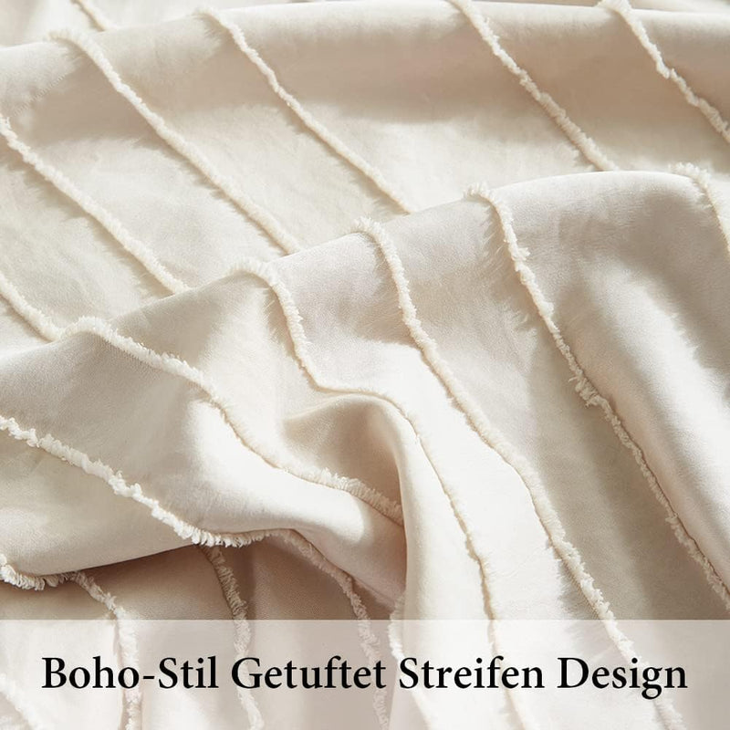 AShanlan Boho Bettwäsche 200x220 Beige Getuftet Stickerei Gestreift Bohemian Style Bettbezug Super W