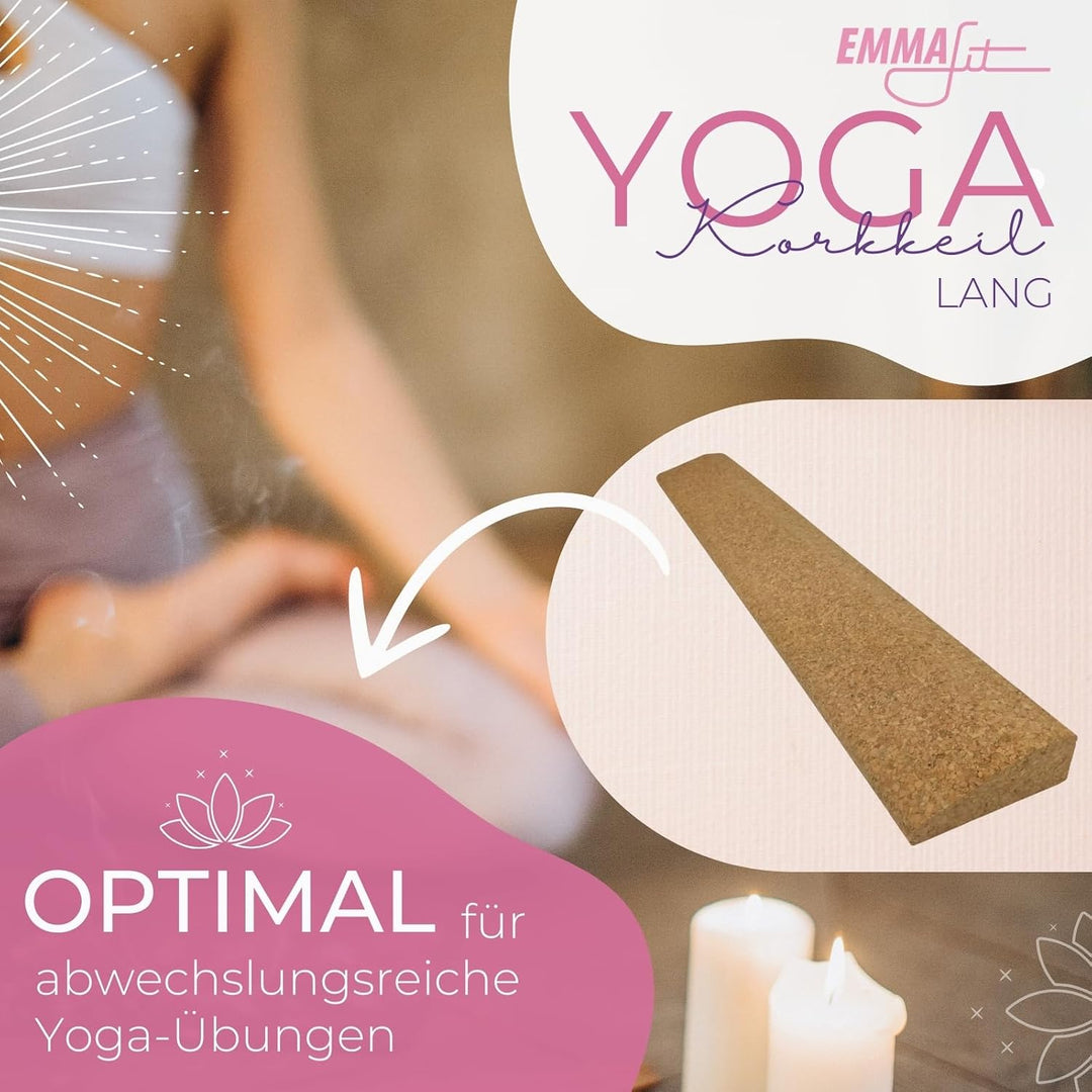 EMMAfit Kork Yoga Keil lang I 600 x 90 x 30mm I hochwertige Handstandplatte aus Kork für Yoga-Übunge