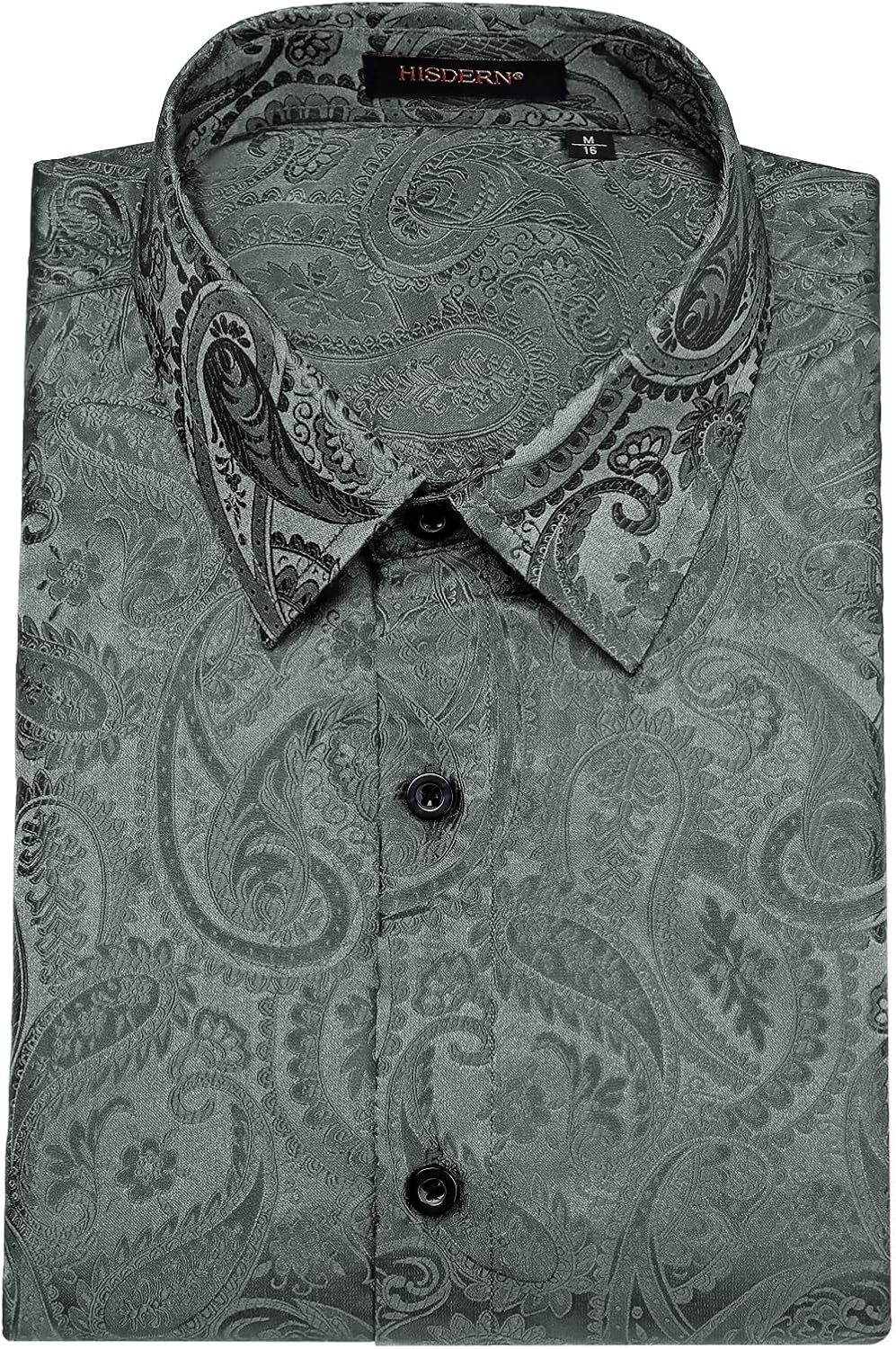 HISDERN Herren Paisley Hemd Langarm Satin Blumen Muster Hemd für Männer Jacquard Stickerei Freizeith